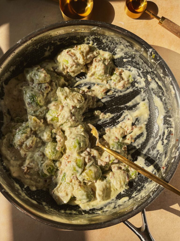 creamy garlic parmesan brussel sprouts